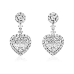 Par de Brincos Coração Trabalhado de Ouro Branco com Diamantes totalizando 99 Pts.