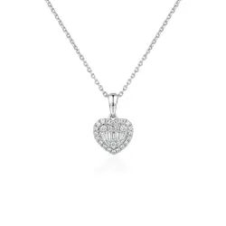 Pingente Coração de Ouro Branco com Corrente e Diamantes totalizando 80 Pts.