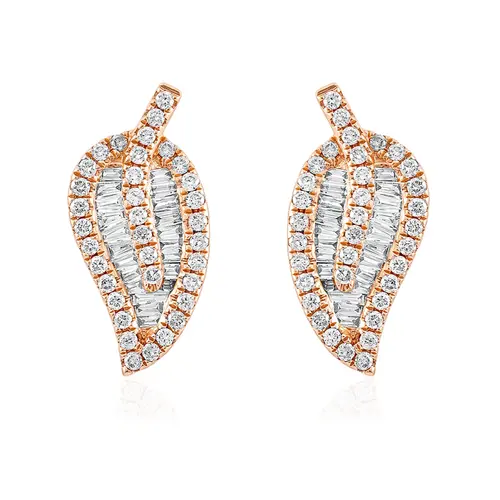 Par de Brinco Folha de Ouro Rose com Diamantes Totalizando 85 Pts.