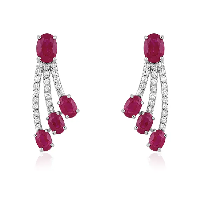 Par de Brincos de Ouro Branco com Diamantes e Rubis 118475