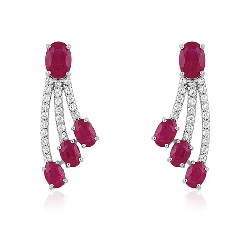 Par de Brincos de Ouro Branco com Diamantes e Rubis 118475