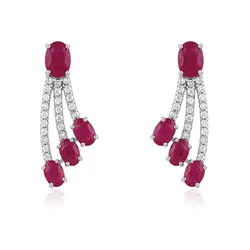 Par de Brincos de Ouro Branco com Diamantes e Rubis 118475