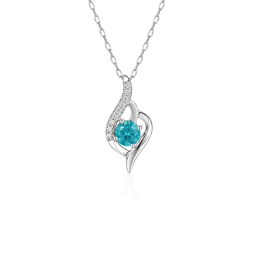 Pingente de Ouro Branco com Corrente, 9 Diamantes e Diamante Azul de 50 Pts.
