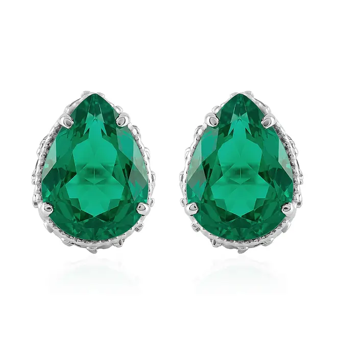 Par de Brincos de Ouro Branco com 24 Diamantes e Esmeraldas Colombinana totalizando 2,4 Cts.
