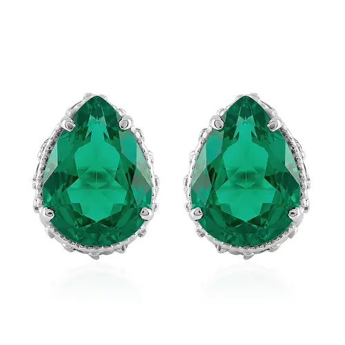 Par de Brincos de Ouro Branco com 24 Diamantes e Esmeraldas Colombinana totalizando 2,4 Cts.