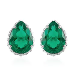 Par de Brincos de Ouro Branco com 24 Diamantes e Esmeraldas Colombinana totalizando 2,4 Cts.