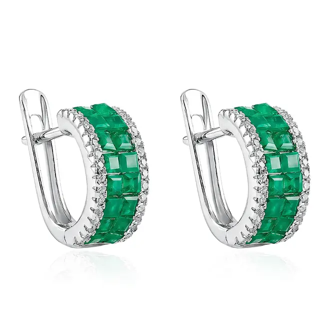 Par de Brincos Prata com Esmeraldas e Diamantes