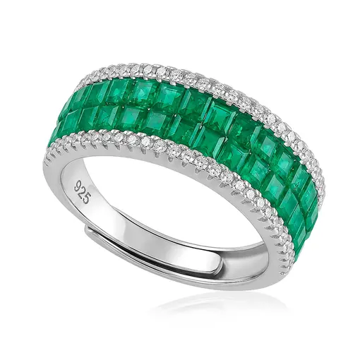 Anel de Prata com Esmeraldas e Diamantes