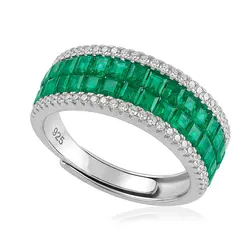Anel de Prata com Esmeraldas e Diamantes