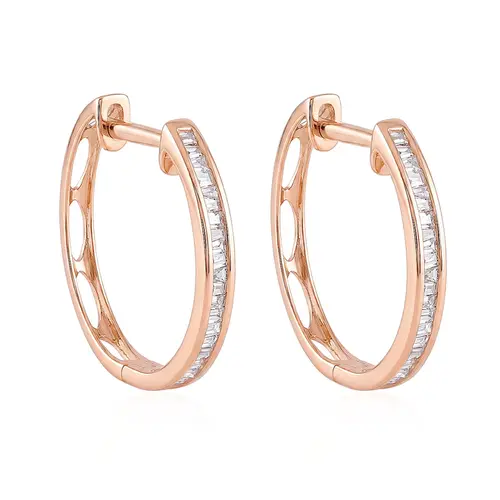 Par de Brincos Argola Trabalhado em Ouro Rose com Diamantes totalizando 15 Pts.