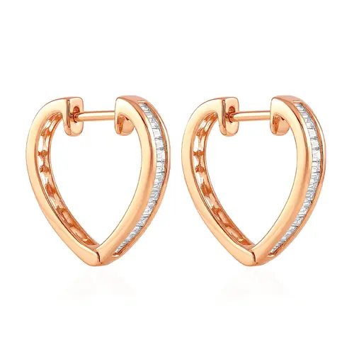 Par de Brincos Argola Coração em Ouro Rose com Diamantes totalizando 20 Pts.