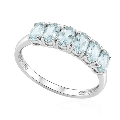 Meia Aliança de Ouro Branco com 6 Água Marinha 1,26 Cts.