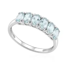 Meia Aliança de Ouro Branco com 6 Água Marinha 1,26 Cts.