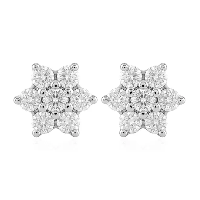 Par de Brincos Flor de Ouro Branco com 14 Diamantes. 125573