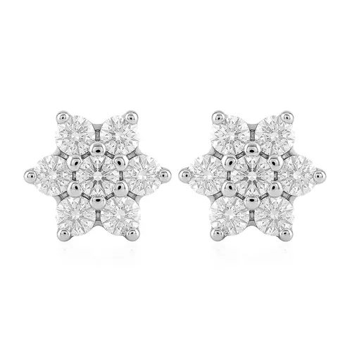 Par de Brincos Flor de Ouro Branco com 14 Diamantes. 125573