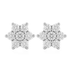 Par de Brincos Flor de Ouro Branco com 14 Diamantes.