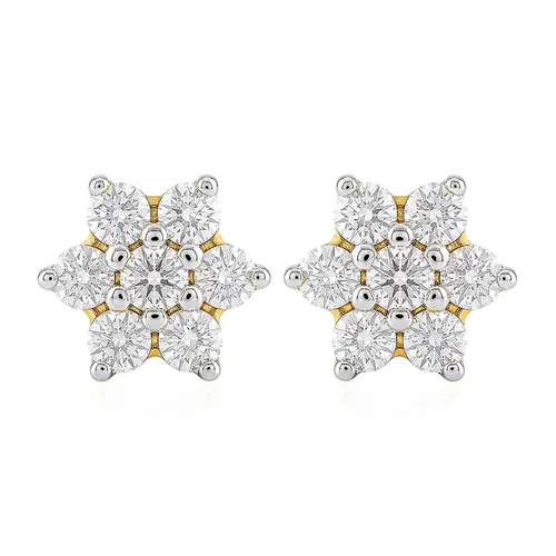 Par de Brincos Flor de Ouro Amarelo com 14 Diamantes. 125574