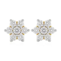 Par de Brincos Flor de Ouro Amarelo com 14 Diamantes.