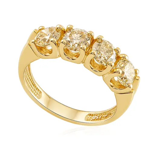 Meia Aliança de Ouro Amarelo com 4 Diamantes Totalizando 2,0 Cts. 125571