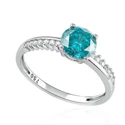 Anel Solitário de Ouro Branco com Diamantes Laterais e Diamante Azul Central 125572