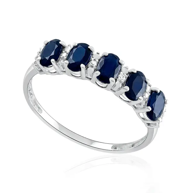 Meia Aliança de Ouro Branco com Diamantes e Safiras totalizando 1,40 Cts.
