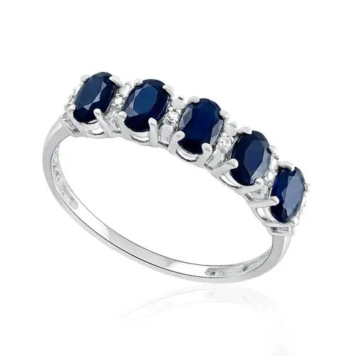 Meia Aliança de Ouro Branco com Diamantes e Safiras totalizando 1,40 Cts.