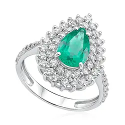Anel de Ouro Branco com 56 Diamantes e Esmeralda Colombiana Totalizando 1,20 Cts.