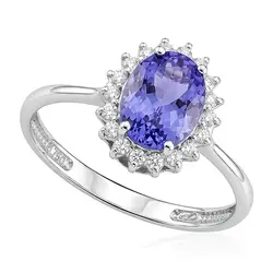 Anel de Ouro Branco com 18 Diamantes e Tanzanita Totalizando 1,17 Cts..