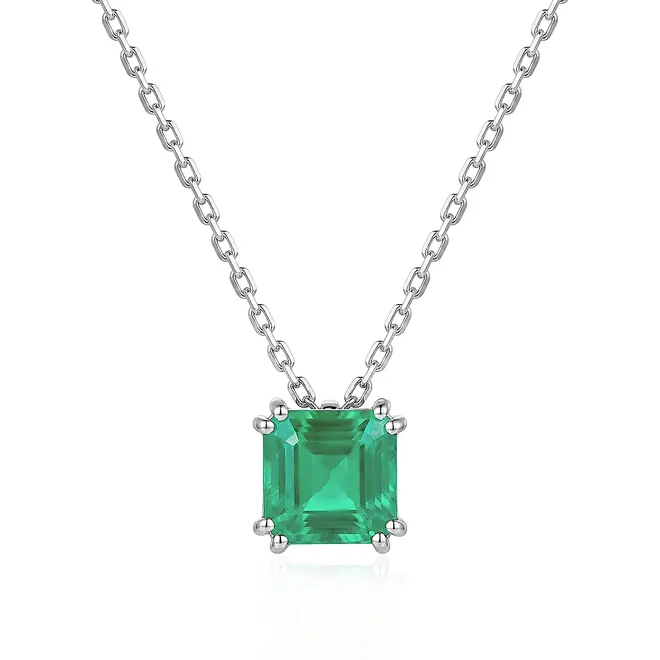 Pingente de Ouro Branco com Corrente, Esmeralda de 1,40 Cts.