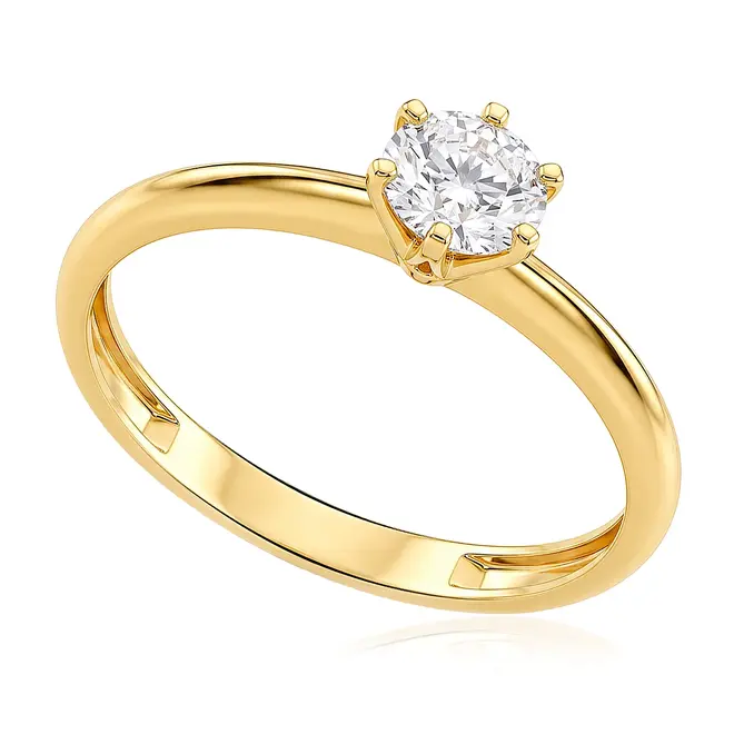 Anel Solitário de Ouro Amarelo com Diamante de 55 pts