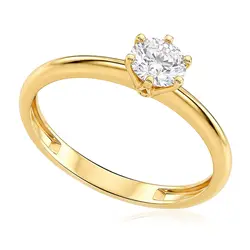 Anel Solitário de Ouro Amarelo com Diamante de 55 pts