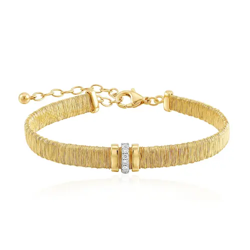 Pulseira Fios de Ouro com 6 Diamantes, em Ouro Amarelo