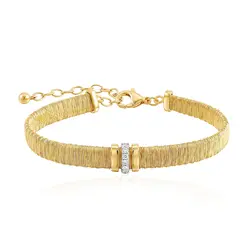 Pulseira Fios de Ouro com 6 Diamantes, em Ouro Amarelo