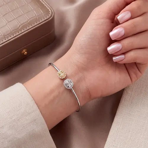 Bracelete de Ouro 2 Cores com Diamantes totalizando 76 pts.