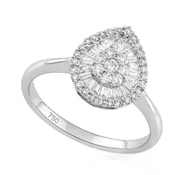 Anel Trabalhado Gota de Ouro Branco com Diamantes Totalizando 80 Pts.	