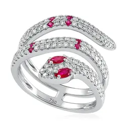 Anel Serpente de Ouro Branco com Diamantes e Rubis.