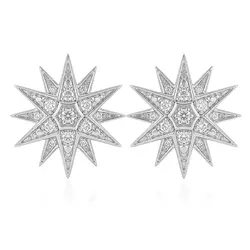 Par de Brincos Estrela de Ouro Branco com 14 Diamantes Totalizando 11 Pts