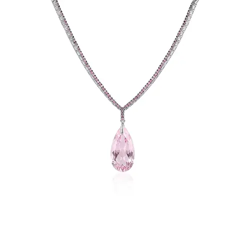 Colar Riviera de Prata com Turmalinas Rosas e Quartzo Rose Gold Gota.