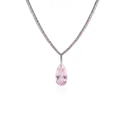 Colar Riviera de Prata com Turmalinas Rosas e Quartzo Rose Gold Gota.
