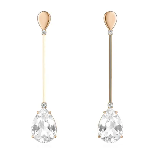 Par de Brincos Trabalhado em Ouro Amarelo com Cristal de Rocha e Diamantes.