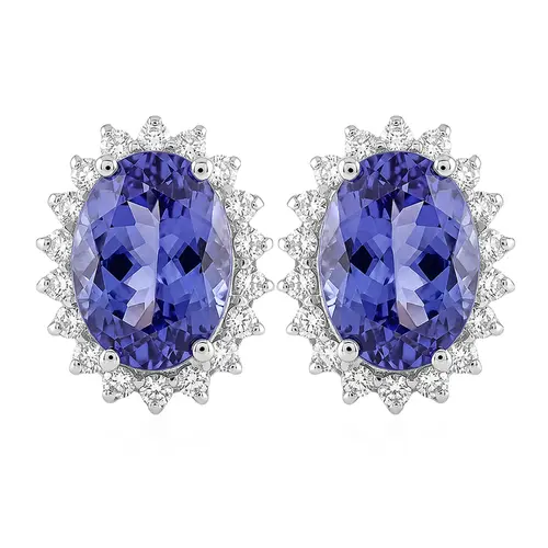 Par de Brincos Ouro Branco com 36 Diamantes e Tanzanita totalizando 2,34 Cts.
