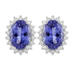 Par de Brincos Ouro Branco com 36 Diamantes e Tanzanita totalizando 2,34 Cts.