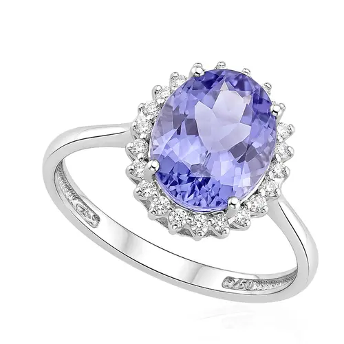 Anel de Ouro Branco com 22 Diamantes e Tanzanita Totalizando 2,82 Cts.