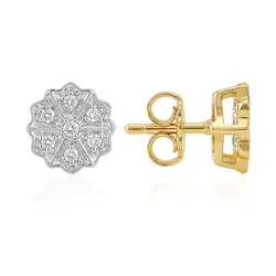 Par de Brincos Chuveiro de Prata com 14 Diamantes, Acabamento em Ouro Amarelo.