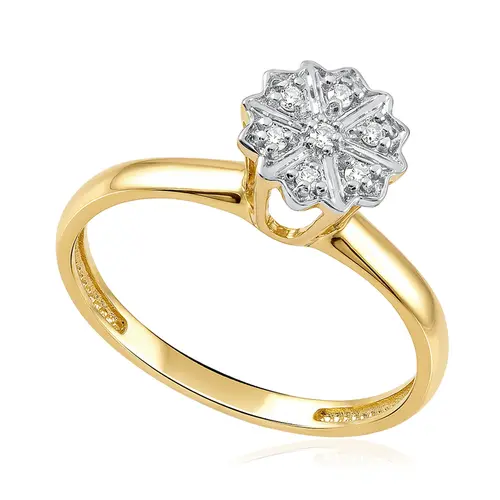 Anel Chuveiro com 14 Diamantes em Prata, Acabamento em Ouro Amarelo.