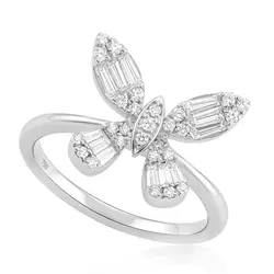 Anel Trabalhado Borboleta de Ouro Branco com Diamantes totalizando 40 Pts.