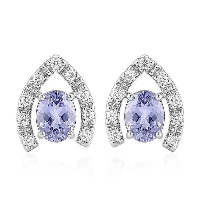 Par de Brincos de Ouro Branco com Diamantes e Tanzanitas 122160