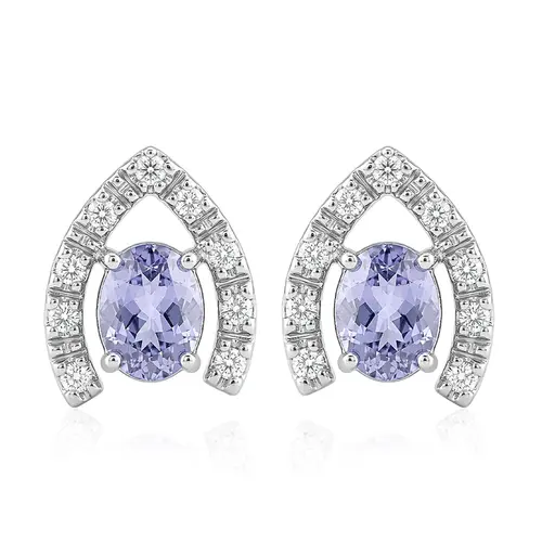 Par de Brincos de Ouro Branco com Diamantes e Tanzanitas 122160