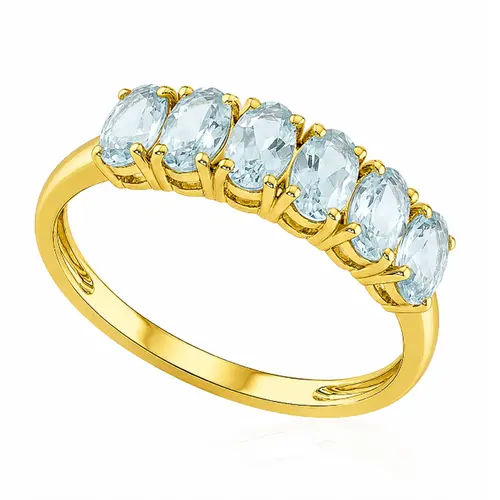 Meia Aliança de Ouro Amarelo com 6 Água Marinha 1,26 Cts.