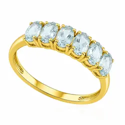 Meia Aliança de Ouro Amarelo com 6 Água Marinha 1,26 Cts.